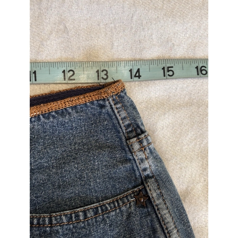Route 66 Vintage Denim Skirt Zip Pockets Slit Logo Size 5/6 Cotton Embroidery - Picture 5 of 5